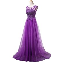 Kivary Tulle A Line Cap Sleeves Sheer Lace Appliques Corset Long Prom Evening Dr - £116.76 GBP