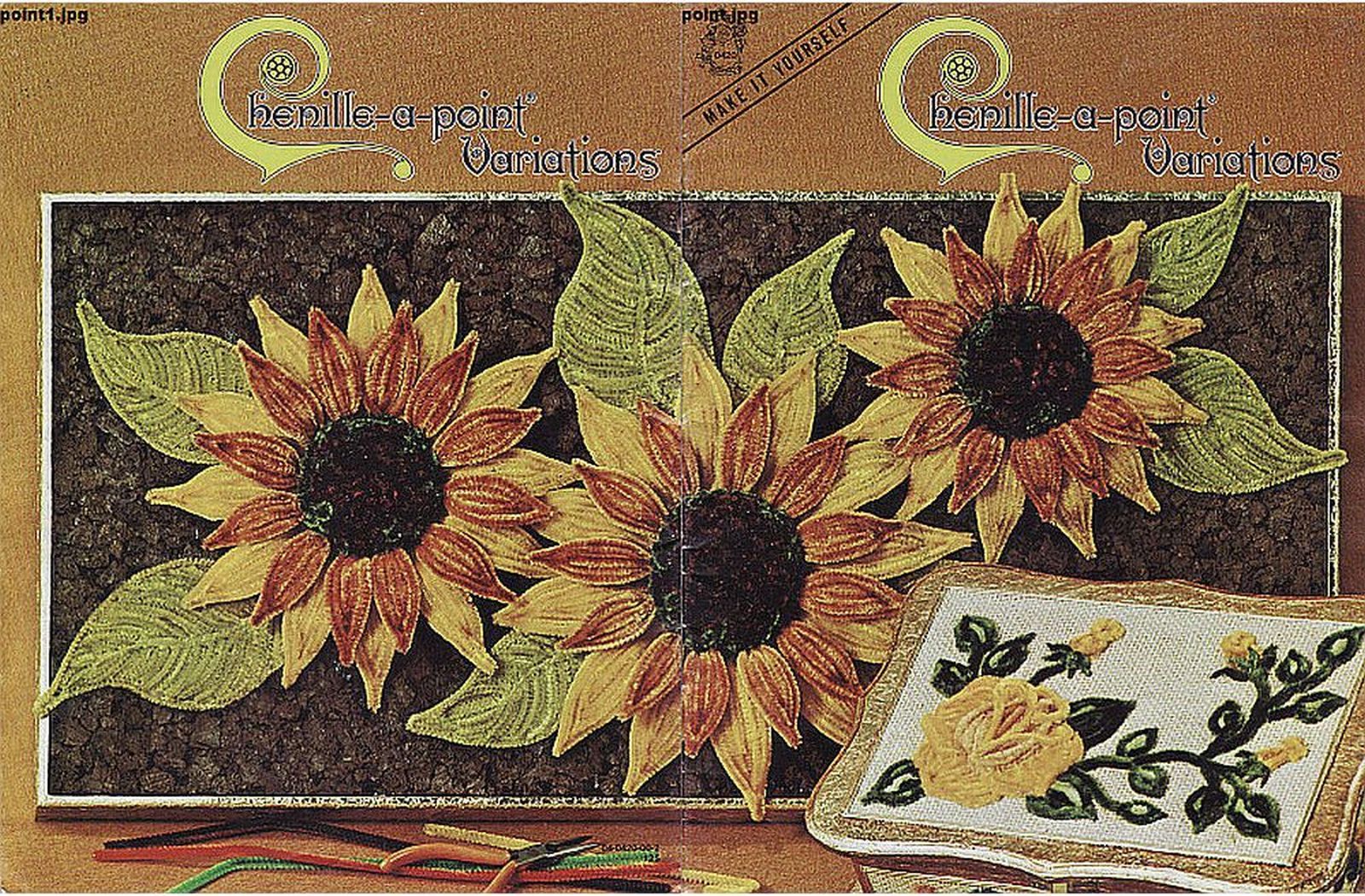 Primary image for Vtg 70S Chenille Bumps Sunflower Pheasant Cockscomb Xmas Rose Craft Patterns