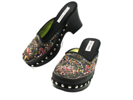 Steve Madden Firey Mules Clogs Shoes Womens 7.5 Black Slip On Embroidere... - £25.31 GBP