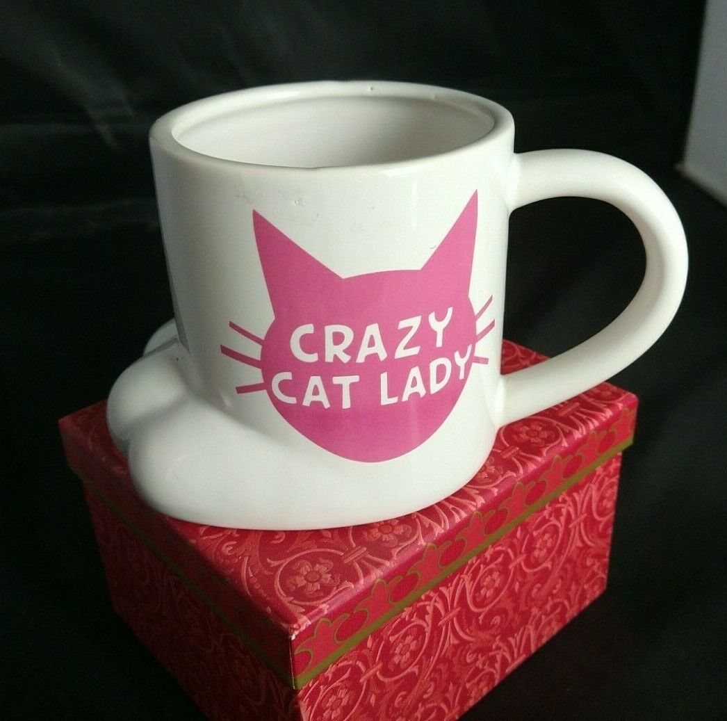 Crazy Cat Lady Mug Coffee Cup BigMouth Pink Paw 4" Kitten Ceramic Pen Holder - $15.90