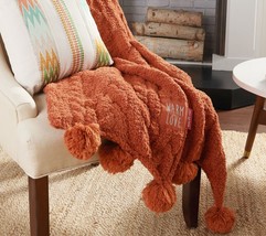 Peace Love World 60&quot;x70&quot; Mega Luxe Cable Knit Throw w/Pom-Poms Cinnamon OPEN BOX - £76.27 GBP