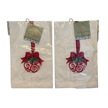 2 Sally Eckman Roberts Christmas Embroidered Ornament and Ribbon Tea Tow... - $24.74