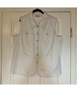 Quacker Factory Sleeveless White Denim Jean Jacket Vest Size XL Studded ... - $42.20 CAD