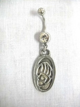 New Usa Cast Pewter Oval Shaped Tribal Bear Claw Paw On Clear Belly Button Ring - £6.90 GBP
