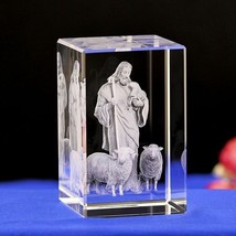 Jesus Good Shepherd Miniature Statue Christian Glass Model Crystal Engraved Gift - £25.11 GBP