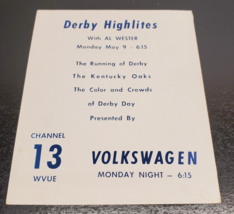 1951 Derby Highlights Presented by Volkswagen advertising card - Kentuck... - $26.69