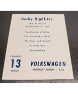 1951 Derby Highlights Presented by Volkswagen advertising card - Kentuck... - £21.30 GBP