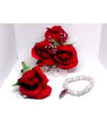 WRIST CORSAGE &amp; BOUTONNIERE artificial flowers custom order prom wedding... - £39.14 GBP