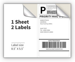 Half Sheet Shipping Labels for Laser and Printers 2 Per Page Self Adhesi... - £43.77 GBP