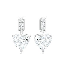 Kicky and Perky Sterling Silver Moissanite Heart Drop Earring Jewelry Fo... - $1,233.55 MXN