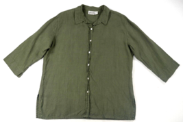 Chico&#39;s Design 100% Linen Button Front 3/4 Sleeve Shirt Womens Size 3 = XL / 16 - £20.00 GBP