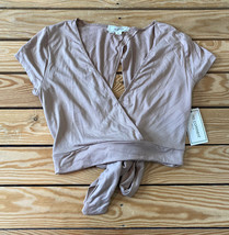 no comment NWT women’s tie back crop shirt size L tan H6 - £7.97 GBP