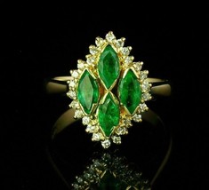 4Ct Marquise Cut Lab-Created Emerald Halo Engagement Ring 14K Yellow Gold Plated - £109.66 GBP