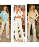 NWT ZARA SILVER METALLIC FOIL MIDRISE 5 POCKET DENIM JEANS 32 - 0 - $1,729.45 MXN