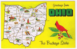 Postcard Greetings From Ohio The Buckeye State Pictorial Map - £2.21 GBP