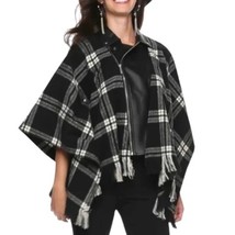 Rock &amp; Republic Plaid Moto Style Cape Poncho With Faux Leather Size M/L NWT - £44.58 GBP