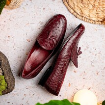 Aubiere Genuine Ostrich Quill Slip on Shoes Wine image 13