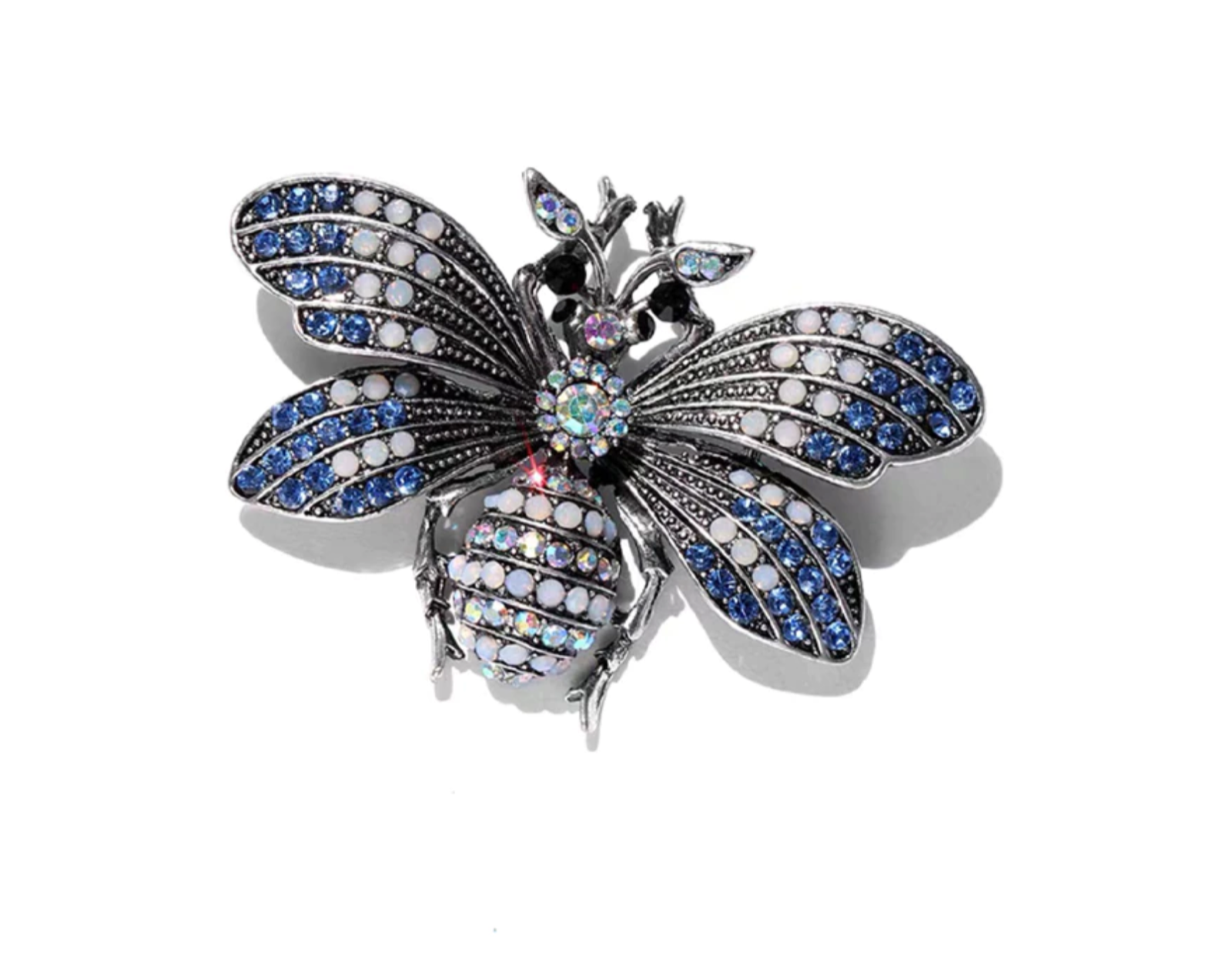 Primary image for Honey Bee Brooch Stunning Silver Plated Blue Diamante Suit Coat Broach Pin GGG38