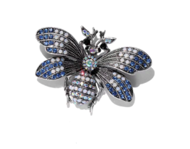 Honey Bee Brooch Stunning Silver Plated Blue Diamante Suit Coat Broach P... - $19.63