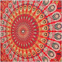 Indian Cotton Wall Hanging Tapestry Throw Bed Spread Red Peocock Hippie Mandala  - £12.01 GBP