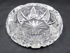 Cigarette Cigar Ashtray Lead Cut Glass Crystal Diamond Sunburst Heavy Vintage - £29.21 GBP