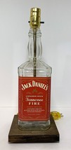 Jack Daniel&#39;s Fire 1.75L Liquor Bar Bottle TABLE LAMP Lounge Light Wood Base - £43.90 GBP