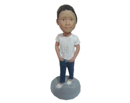 Custom Bobblehead School Girl In T-Shirt And Jeans With Sneakers - Parents &amp; Kid - £65.64 GBP