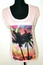 DECREE PEACH W/ BLACK PALM TREES T-SHIRT SIZE SMALL SHORT CAP SLEEVE TRO... - $11.52