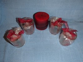 5 Candles 4 Clear Glass Votive Candle Holders and Candles  New - £3.46 GBP