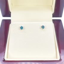 18ct White Gold &amp; Natural Round 4-Claw Blue Diamond Children&#39;s Earrings ... - $267.06