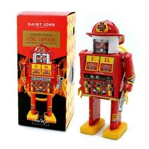 FIRE CAPTAIN ROBOT 5" Saint St. John Wind Up Tin Toy Collectible Retro M... - $29.95