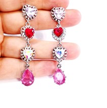 Rhinestone Drop Earrings, Heart Chandelier Earrings, Dangle Austrian Crystal Jew - £26.61 GBP