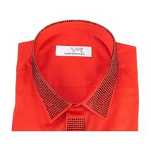 Men CEREMONIA Formal Shirt Rhinestone 100% Cotton Turkey #stn 28 tsb Red Fancy image 2