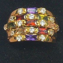 Sterling Silver Gold Tone Multi Color Gemstone Ring Size 7.5 - £29.76 GBP