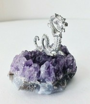 Pewter Dragon Figurine On Purple Amethyst Crystal Base (No.6) - £16.08 GBP