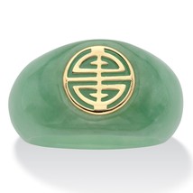 PalmBeach Jewelry Solid 10k Yellow Gold Genuine Green Jade &quot;Longevity&quot; Ring - £76.59 GBP
