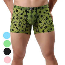 Men&#39;s Mid-Rise Nylon Boxer Briefs with Flocking Mesh Male Boxers Trunk Underwear - £7.91 GBP