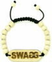 Swagg Bracelet Neuf Bonne Bois Style Tirette Réglable Macramé Avec 10mm Perles - £11.16 GBP