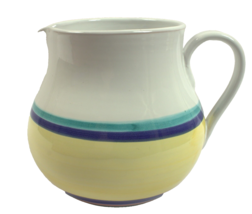 Classic Pitcher with Colorful Band Design Italy Blue Green Yellow Pink 4... - $19.44