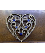 Vintage HUGE Statement Heart Pendant Clear Blue Rhinestone Bling Bling P... - £19.41 GBP