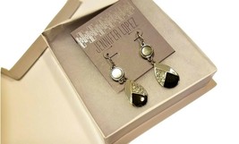 JLO Teardrop Dangle Earrings in Gift Box - Silver and Black - £27.93 GBP
