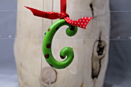 Letter Hanging Ornament Alphabet &quot;A&quot; Green with Red Polkadots Red Ribbon... - $3.85