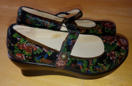 ALEGRIA LADIES BLACK FLORAL WEDGE MARY-JANE SHOES-NWOB-6.5M-FLA315-CUTE - £25.19 GBP