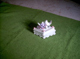Vintage White Ceramic/Porcelain Diamond Shaped Trinket Box w/Birds &amp; Flowers - £7.98 GBP