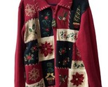 Tiara International Cardigan Sweater Size Med Red Christmas Poinsettia F... - $13.76