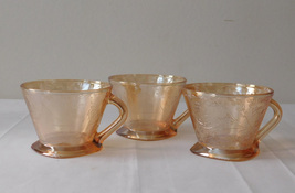 Jeannette Glass Floragold Louisa Iridescent Marigold Carnival 3 Cups - £7.80 GBP