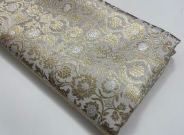 Indian Banarasi Brocade Fabric White &amp; Gold Fabric Wedding Dress Fabric ... - $7.49+