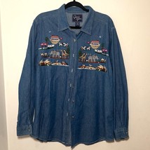 Vintage Noahs Ark Embroidered Denim Long Sleeve XL Button Down Shirt Qui... - €18,47 EUR