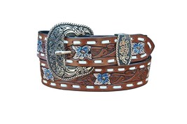 Ceinture pour homme florale fabriquée à la main en cuir véritable Shwaan... - £33.58 GBP