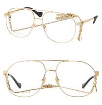 GUCCI 1091 Gold Chain Pendant Pilot Unisex Necklace Eyeglasses 56m GG109... - £505.83 GBP